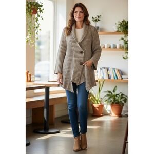 J. Jill Cardigan Sweater Medium Beige Marled Asymmetrical Shawl Collar Knit